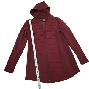 Tek Gear  Quilted Full Zip Hooded Jacket Burgundy Womens Long Sleeve Thumbhole M
